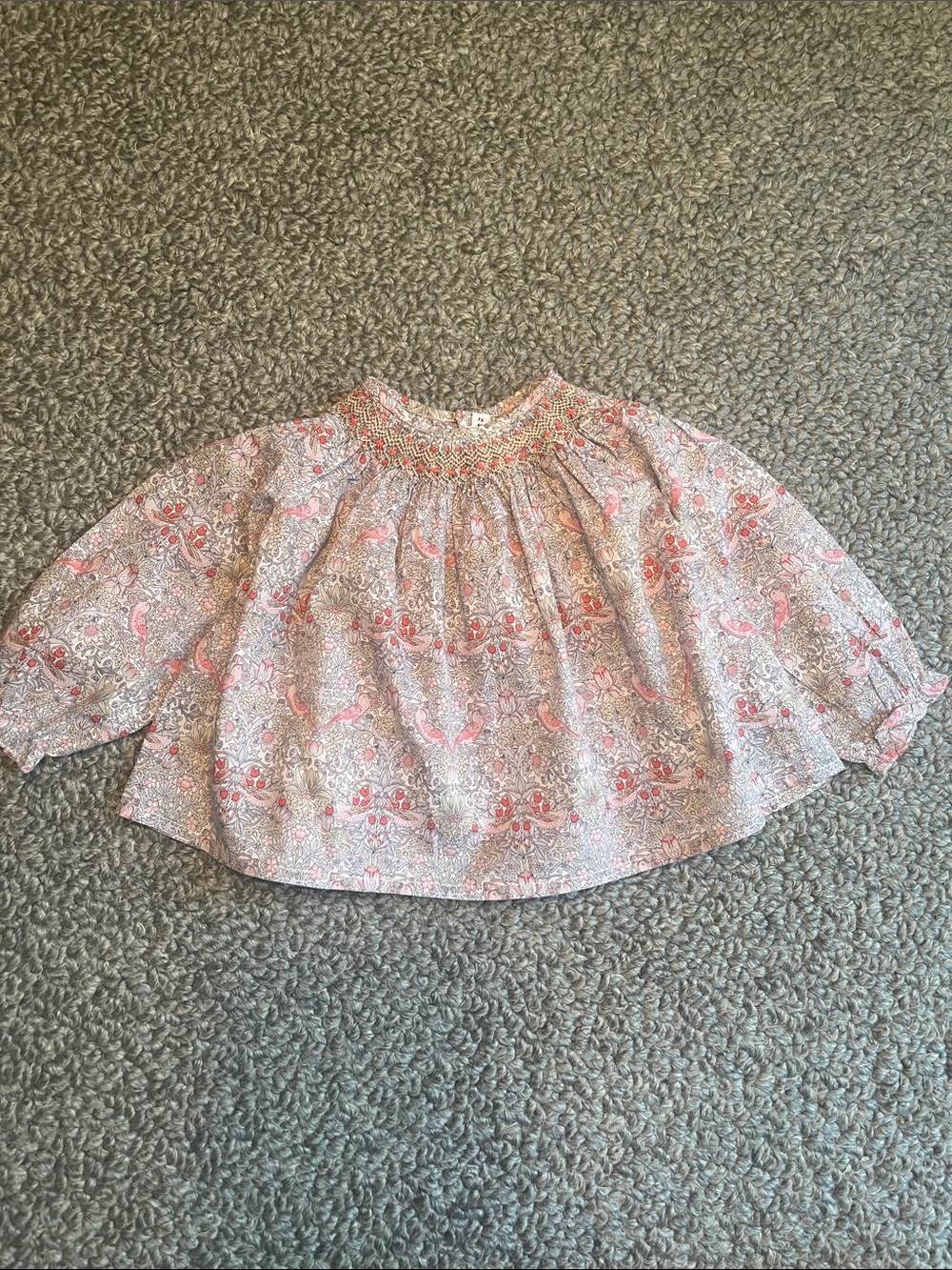 Bonpoint Pink Paisley Smocked Neck Blouse